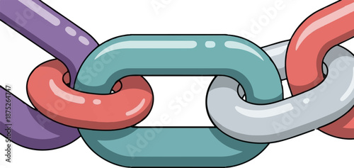A stylized graphic of interwoven chain links in pastel colors, forming a continuous loop