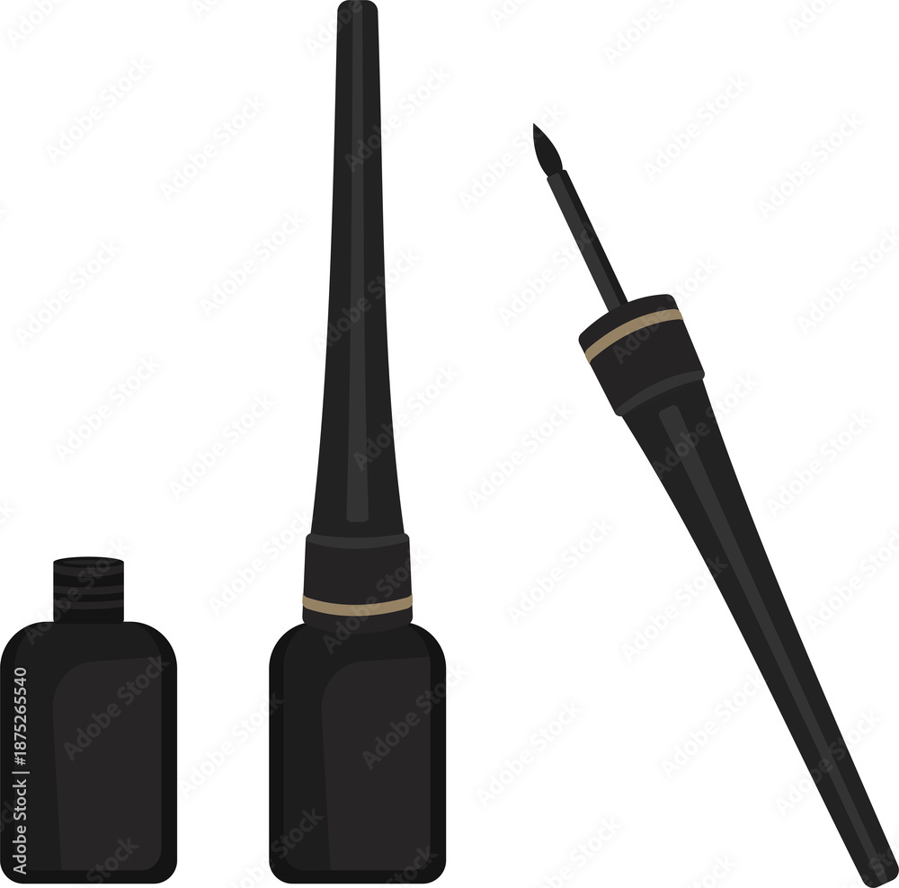 Obraz premium Black liquid eyeliner set includes bottle, applicator, precision tip for defining eyes, creating dramatic makeup looks.