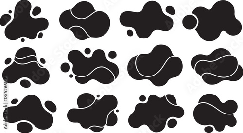 Abstract Black Shapes with White Lines on White Background