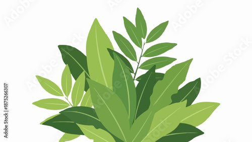 A vibrant cluster of various green leaves in a stylized illustration