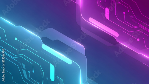 Futuristic Digital Circuitry with Glowing Neon Lines, Abstract Background.