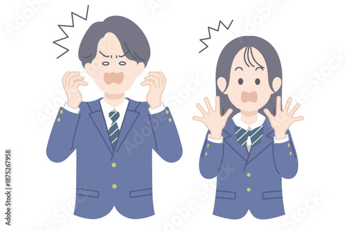 びっくりしている学生のイラスト　男女