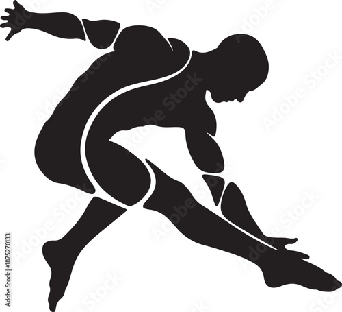 Athletic Male Silhouette in Dynamic Crouching Pose with Muscle Anatomy Detail