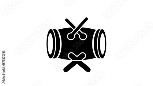 Drum Icon with Mallets Isolated on White Background