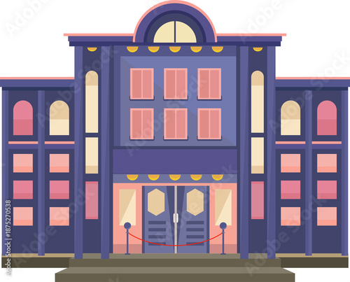 Elegant nightclub exterior showcases grand architecture, inviting entrance, vibrant illumination, promising exciting nightlife experience.