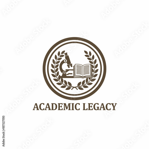 Vintage Academic Legacy Education Emblem with Microscope and Book