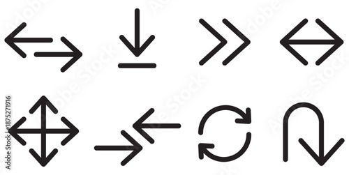 A collection of diverse arrow icons representing movement, navigation, and actions