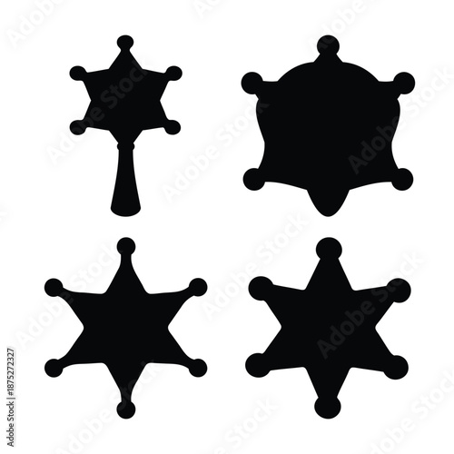 Collection of diverse black sheriff star badges and western law enforcement symbols