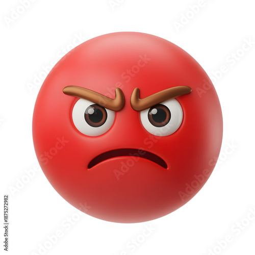 Angry Red Emoji Face with Brown Eyebrows