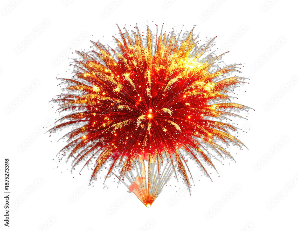 Obraz premium Vivid, bursting pyrotechnic display against a stark black backdrop. Illustrating festive celebration