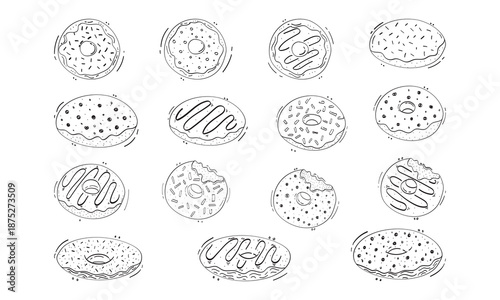 set of donut illustration in doodle style