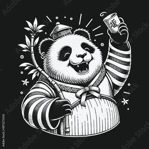 Festive Panda Toasting with Tea: A Celebration of Culture.