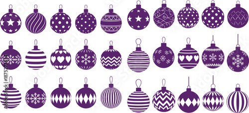 Assortment of holiday baubles adorned with diverse patterns for festive seasonal celebration decorations