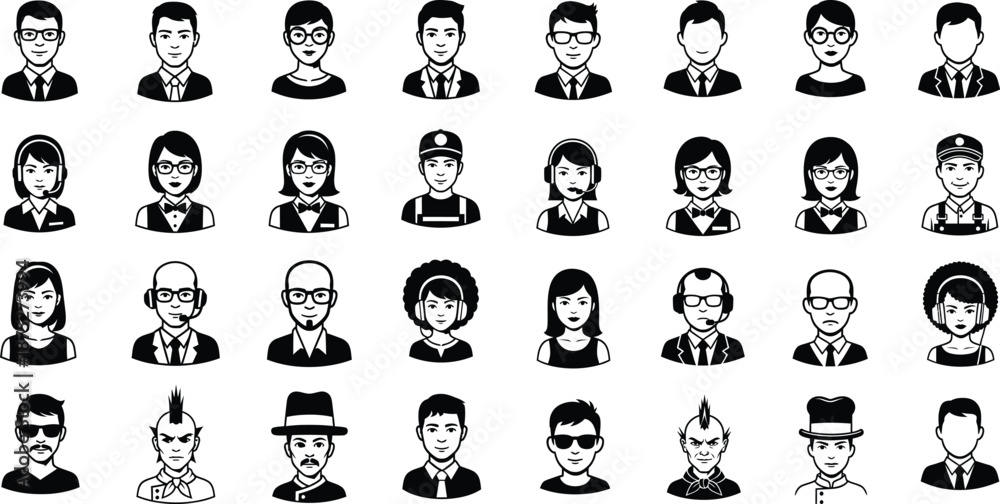 Fototapeta premium Collection of diverse male and female user avatar icons for business team or social profiles