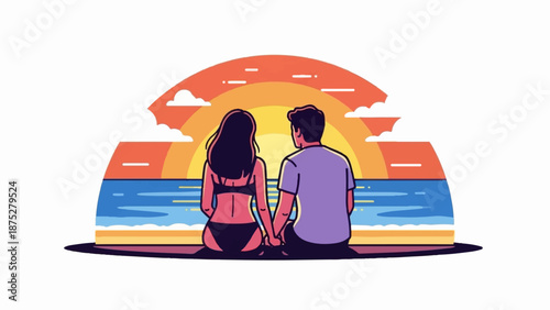 Couple holding hands by the ocean at sunset