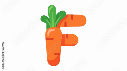 Cartoon letter F formed by orange carrots with green leafy tops