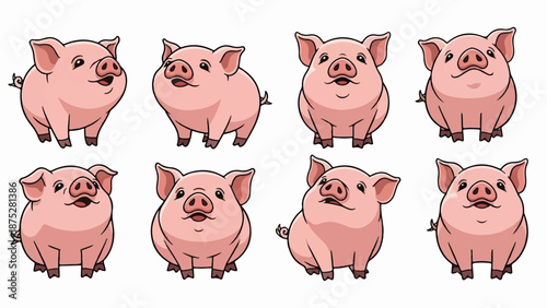Cute cartoon pigs in various poses on a white background