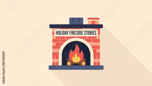 Cozy brick fireplace with a blazing fire and logs, ready for storytelling
