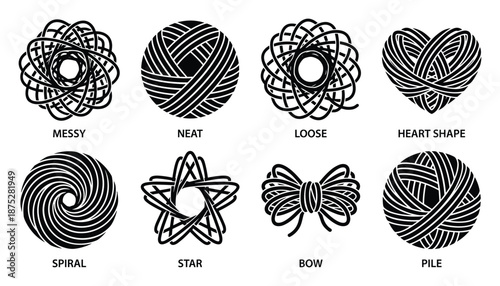 Yarn Ball Shapes Collection: Messy, Neat, Loose, Heart, Spiral, Star, Bow, and Pile