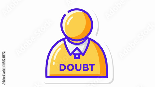 Yellow figure with purple outline and "DOUBT" text on chest