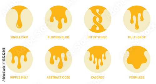 Dripping Honey Set: Vector Illustration of Honey Drips and Different Melt Forms