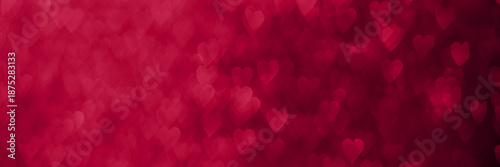 Magenta, pink hearts banner, sparkling glitter bokeh background header, valentines day abstract defocused texture.