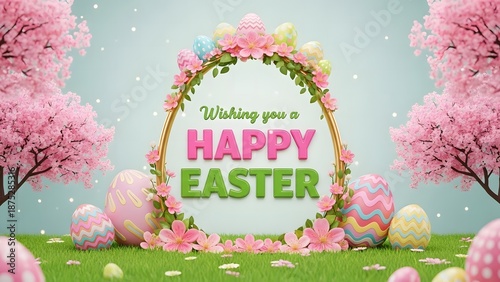 Wishing you a happy easter with beautiful floral decorations and easter eggs