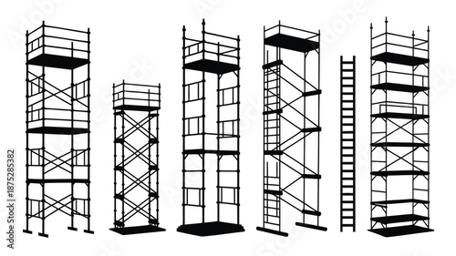Various scaffolding structures for construction and maintenance work