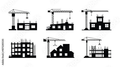 Construction cranes building modern homes and offices