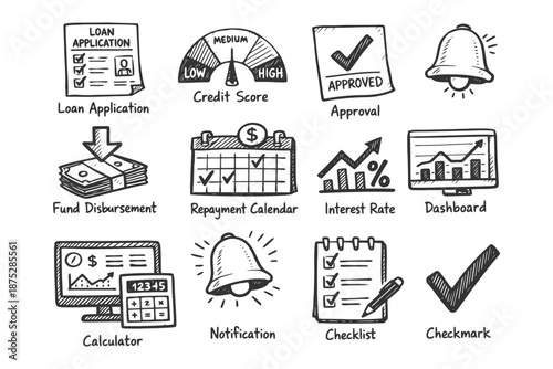Loan application process: from credit score to fund disbursement illustrated.