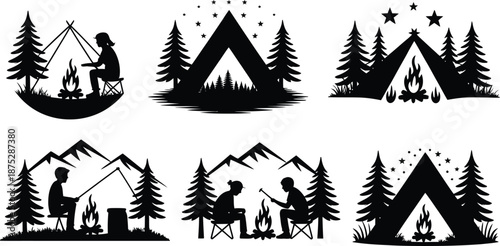 Forest Camping Adventure Silhouette Icons