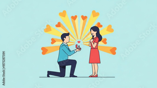 Man Proposing to Woman with Ring in Cartoon Style