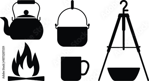 Outdoor Camping Fire Cooking Silhouette