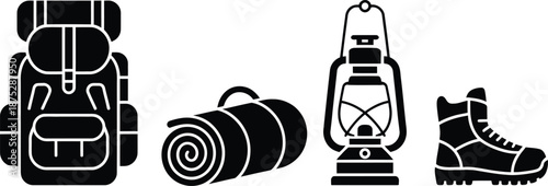 Hiking Backpack Camping Equipment Silhouette