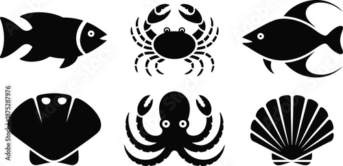 Marine Sea Creature Collection Silhouette set