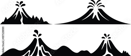 Volcano Eruption Black Silhouette Collection