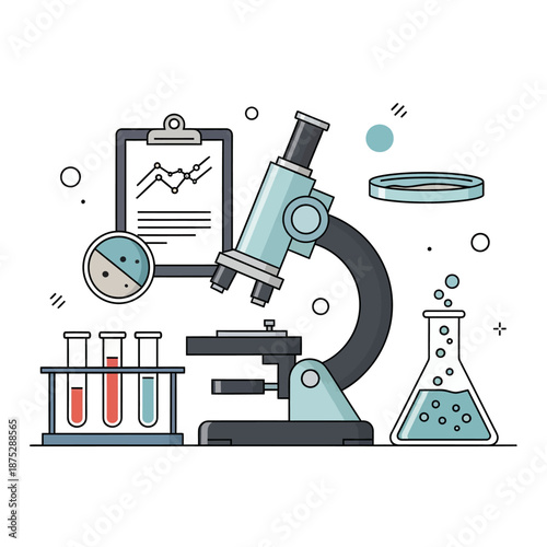 Microscope, Test Tubes, Flask & Petri Dish: Scientific Research and Laboratory Equipment