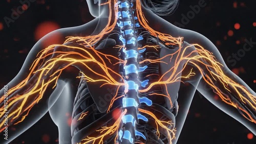 Anatomical illustration of human nervous system spine nerves body