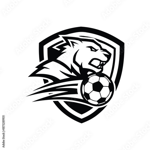 Panther Soccer Football Mascot Logo with Shield Emblem and Ball