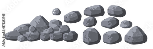 stack of flat stone rock set different grey boulders pile