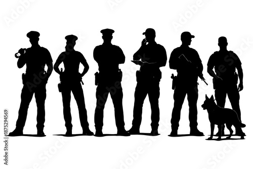 Silhouettes of male police officers and k9 unit.