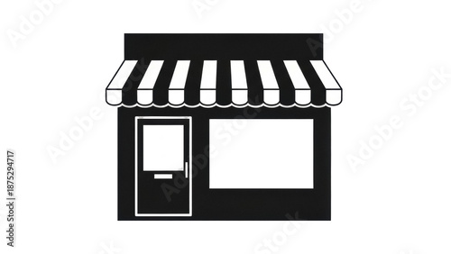 Black and white store front PNG isolated on transparent background, shop building graphic for commercial use