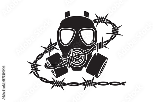 Gas masks and barbed wire silhouette vector art