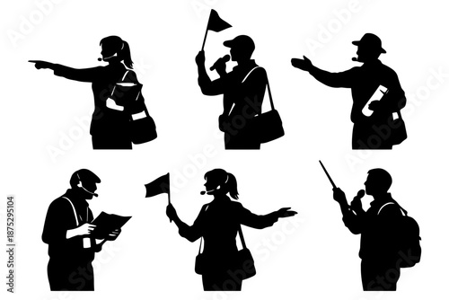 Tour Guide Silhouette Set Vector illustration.