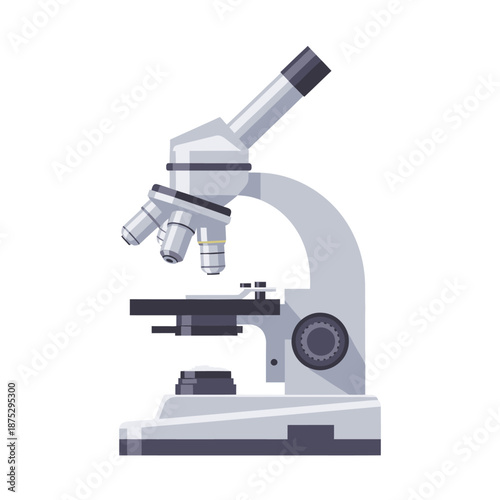 Modern Scientific Microscope Tool - Vector Illustration on White Background