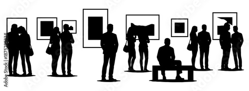 Art gallery visitors silhouette set. vector illustration.