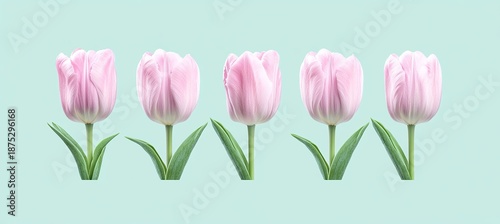 Cheerful Pastel Pink Spring Tulips Blooming in a Beautiful Garden for Lovely Springtime Designs