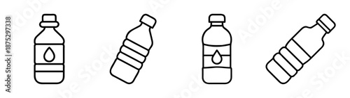 Vector outline illustration of water bottles, plastic bottles, reusable bottles for graphic design