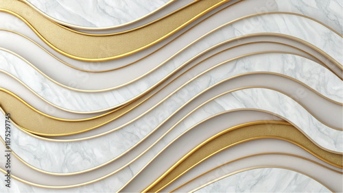 Sophisticated abstract background with curved gold lines and marble texture.