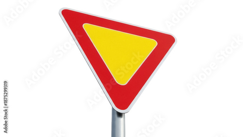 Tableau sur toile Yield sign PNG isolated on transparent background, red and yellow triangular roa